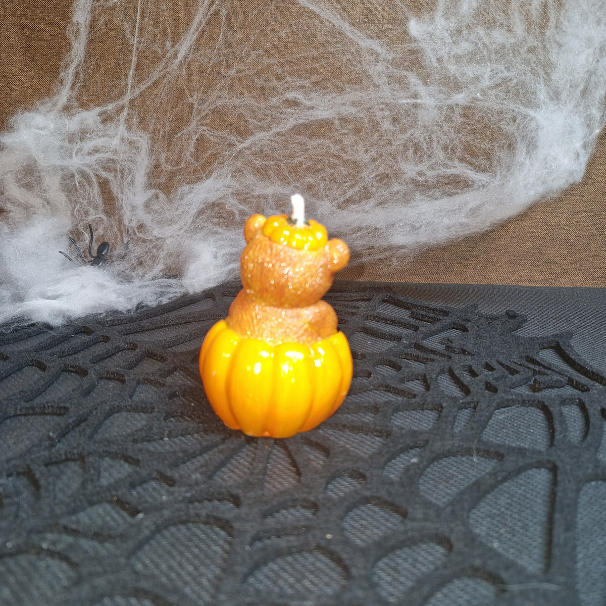 Dos de la bougie Ours-ween, ourson et citrouille entièrement peints à la main